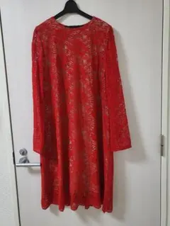 未使用 ジュンコシマダ　レッドワンピース　総レース 38