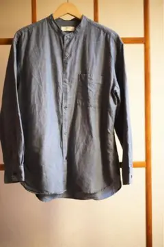 UNIQLO メンズM コットンリネン　バンドカラーシャツ