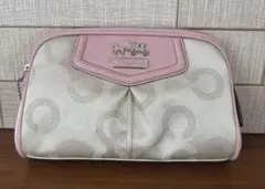 COACH コーチ ドッテッド オプアート ポーチ 小物入れ ベージュ ピンク