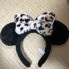 ミニーマウス耳 ヒョウ柄リボン カチューシャ
