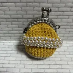 パール風ビーズ編み込み ハンドメイド 卵型 がま口