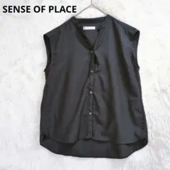 センスオブプレイス　フレンチスリーブブラウス　半袖シャツ 黒　アーバンリサーチ