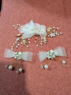 新品 髪飾り ヘアピン 髪留め お花 ウエディング キッズ子供 ビーズ3個セット