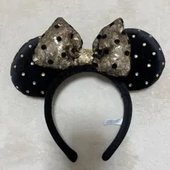 ディズニーカチューシャ ミニー 黒 ゴールド