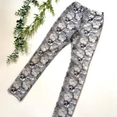 【美品】アナスイ　ミニ　130cm ズボン　スパッツ　スキニーパンツ　花柄　灰色のサムネイル