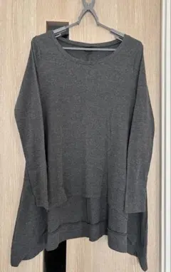 グレー 長袖 薄手ニット M 後ろ裾 長め