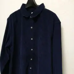 ネイビー コーデュロイ ボタンアップシャツ　GU