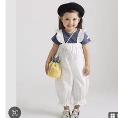 プティマイン　オーバーオール　サロペット　肩フリル　ホワイト 80〜90