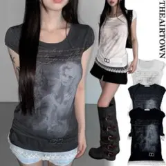 THEAIRTOWN レディース 半袖Tシャツ グラフィック レース