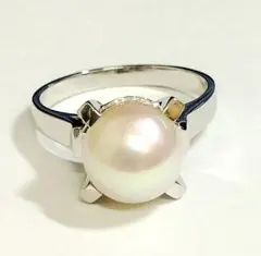 Pt850 あこや真珠 ダイヤモンドリング 7mm珠 0.07ct パールリング 