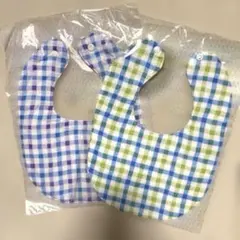 スタイ　2枚セット ダブルガーゼ ベビー用品 ハンドメイド 色違いチェック柄