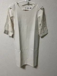 アイボリー レーススリーブ ミニワンピース Lサイズ