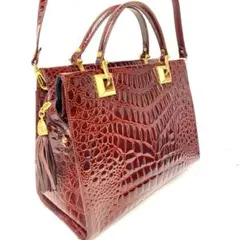 特価　美品　フォンタネッリ　クロコ型押し　2way　バッグ　ボルドー　イタリア製