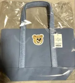 ラブラリーバイフェイラー　オールドテディワッペントートバッグ　ライトブルー