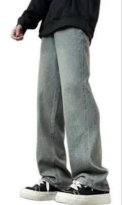 ストリート系 デニム】 黄泥色ストレートジーンズ｜ゆったりワイドシルエット