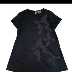 wb REVISION リボン装飾 ロングTシャツ カットソー 黒 日本製