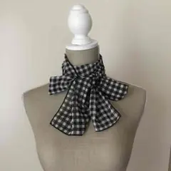 コムサイズム 黒×白 チェック ロングストール