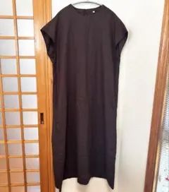 無印良品 MUJI ヘンプ100% 洗いざらしフレンチスリーブワンピース XL