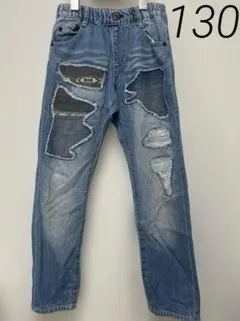 デニムブルー ダメージ加工パンツ　130