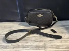 COACH☆ショルダーバッグ シグネチャー柄 ダブルジップ ブラウン 