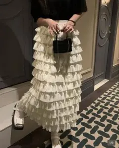 フリル ロングスカート ホワイト Lサイズ SHEIN