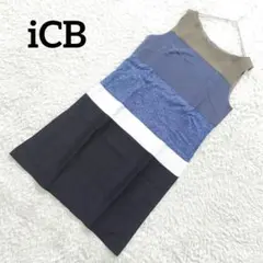 iCB アイシービー 配色　切り替えワンピース ノースリーブ ひざ丈 麻混　9のサムネイル
