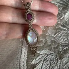マクラメネックレス ムーンストーン ルビー