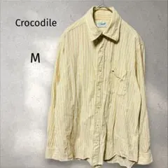 クロコダイル＊ストライプシャツ【M】イエロー　長袖　コットン　カジュアル