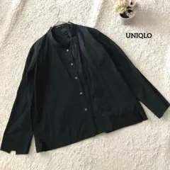 UNIQLO ノーカラー長袖シャツ L ブラック 綿100 231-437792
