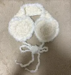 イヤーマフ　耳当て　　ハート　ハンドメイド　編み物　白イヤーマフ　秋冬