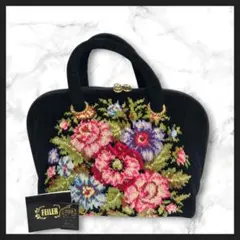 FEILER ハンドバッグ シュニール織り 花柄 ブラック