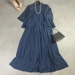 ユーカラー レースシフォン切替ロングワンピース ドレス L 結婚式 お呼ばれ