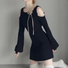andmary Jozy ribbon flare mini dress - メルカリ
