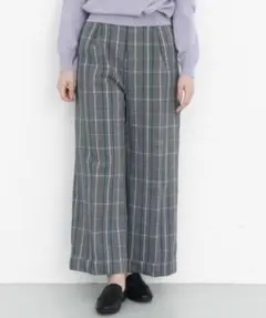 KBF▪️リネン混　ターンアップチェックワイドパンツ▪️ GRAY