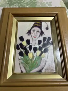 藤田嗣治、【朝の買物】、希少画集画、新品高級額・額装付、状態良好