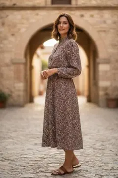 【新品】ブラウン花柄ワンピース