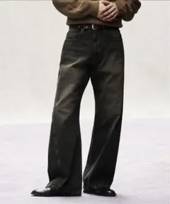 WYM VINTAGE WASHED CURVED DENIM ブラックM