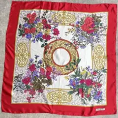 LANCEL 87×88 花柄 シルク スカーフ 赤のサムネイル