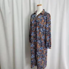 ゆったりシルエット 15号 花柄 ロングワンピース シャツワンピース