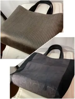 大きなトートバッグリバーシブル袴生地×コート生地と黒帯合わせハンドメイド７３８