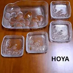 HOYAガラス食器セット　昭和レトロ食器　大皿　小皿　花柄食器　　平皿のサムネイル