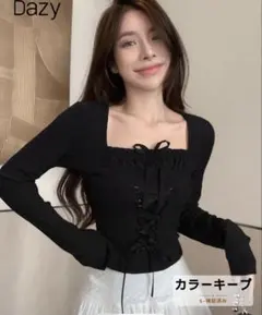 SHEIN Dazy ブラック レースアップ 長袖トップス