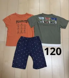 【120】半袖Tシャツ、ハーフパンツまとめ売り　カーキ　スヌーピー オレンジ