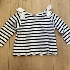 ボーダー 長袖カットソー リボン付き 100㎝
