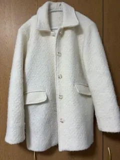 ホワイト ボアジャケット 前面ボタン式 韓国