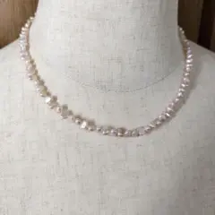 淡水パールネックレス、ナチュラルカラーバロック淡水、38cm、全長43cm