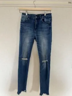 JEANASIS スキニーパンツ デニム ダメージ加工 紺ネイビー