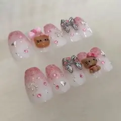 ピンクグラデーション 日焼けキティネイルチップセット
