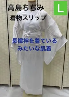 高島ちぢみ⭐長襦袢スリップＬサイズ⭐日本製・絽の半衿・衣紋抜き付き 白のサムネイル