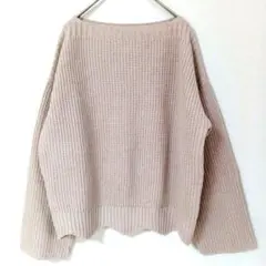 a.g.plus ニット リブ編み ボートネックトップス ベージュ 淡色